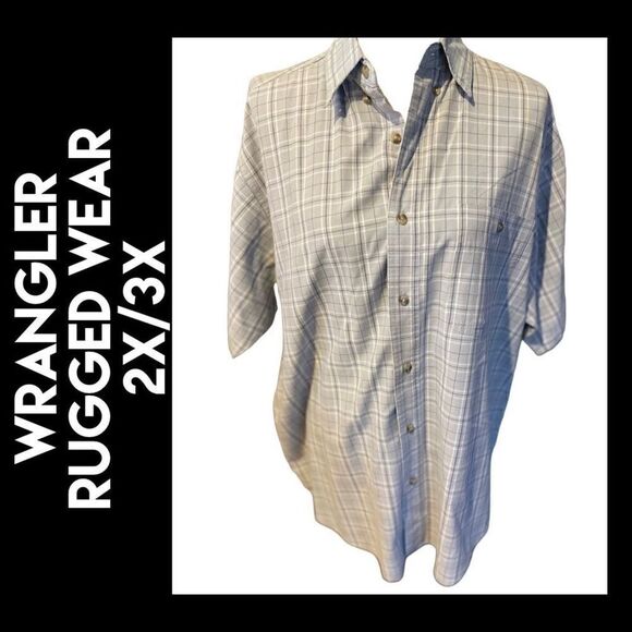 Wrangler Rugged Wear Button Down Gray Checkered Short Sleeve Shirt Size 2X/3X - Picture 1 of 9